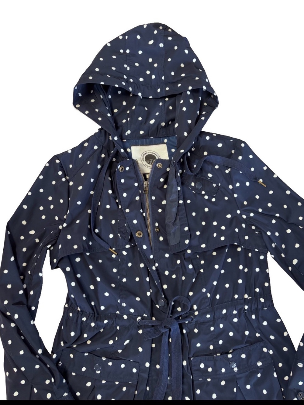Anthropologie Daughters Of The Liberation Navy Polka Dot Rain Jacket Size 8 EUC